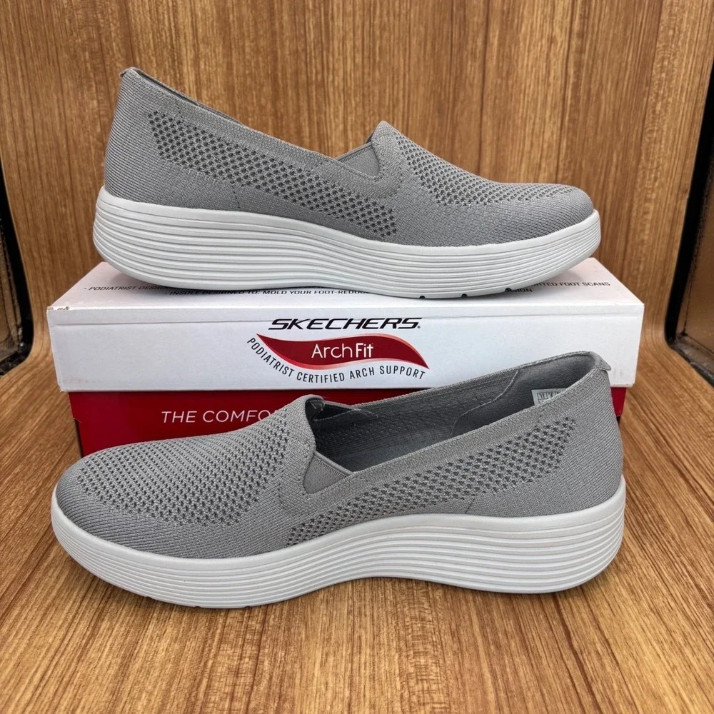 Skechers Arch Fit Adore Her Women 11 Dark Grey Slip On Sneakers 159089 NEW